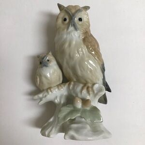 Otagiri Porcelain Figurine Owls On Branch Mom And Baby Japan 5 1/2” MINT Vintage